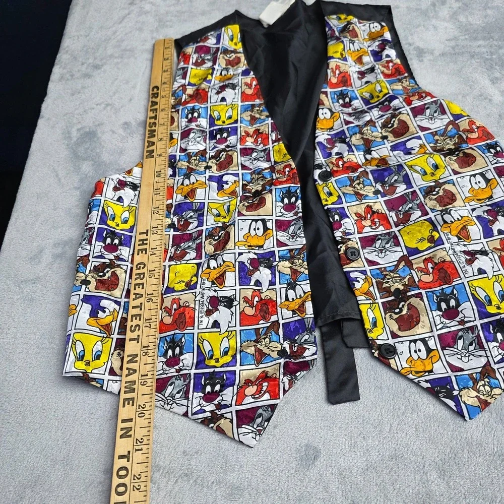 Looney‎ Tunes Men's Multicolored Vintage Cartoon Button-Up Satin Vest